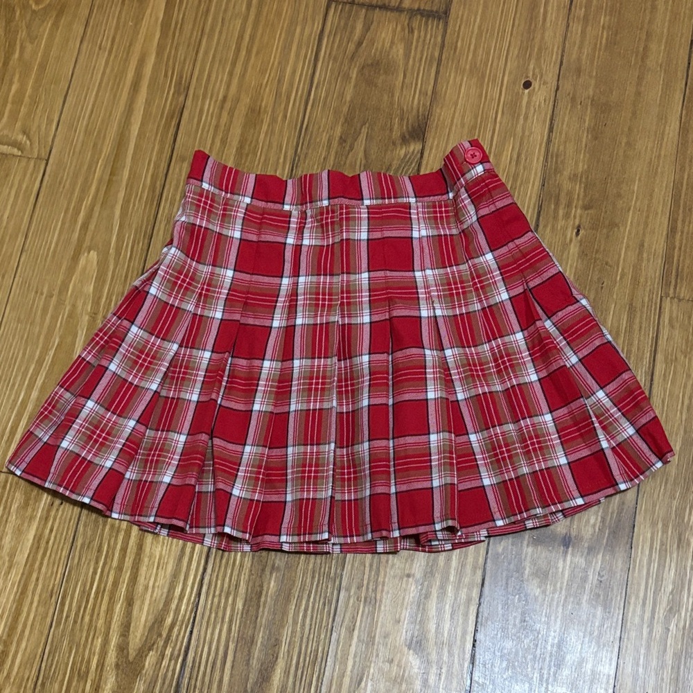 aerie Red Plaid Pleated Mini Skirt